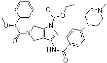 Ethyl 5-((2R)-2-methoxy-2-phenylethanoyl)-3-[[4-(4-methylpiperazin-1-yl)benzoyl]amino]-5,6-dihydropyrrolo[3,4-c]pyrazole-1(4H)-carboxylate molecular structure (CAS 827318-78-5)