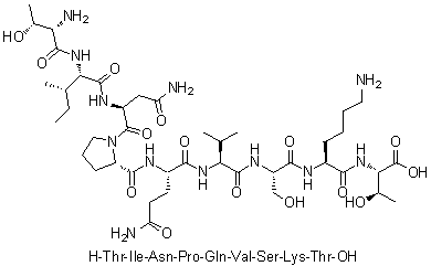 L-Threonyl-L-isoleucyl-L-asparaginyl-L-prolyl-L-glutaminyl-L-valyl-L-seryl-L-lysyl-L-threonine molecular structure (CAS 828919-39-7)