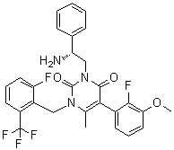 3-[(2R)-2-氨基-2-苯基乙基]-5-(2-氟-3-甲氧基苯基)-1-[[2-氟-6-(三氟甲基)苯基]甲基]-6-甲基-2,4(1H,3H)-嘧啶二酮分子结构 (CAS 830346-50-4)