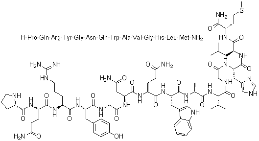 L-Prolyl-L-glutaminyl-L-arginyl-L-tyrosylglycyl-L-asparaginyl-L-glutaminyl-L-tryptophyl-L-alanyl-L-valylglycyl-L-histidyl-L-leucyl-L-methioninamide molecular structure (CAS 832724-21-7)