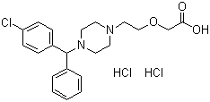 structure of CAS# 83881-52-1, Cetirizine hydrochloride ;2-(2-{4-[(4-Chlorophenyl)(phenyl)-methyl]piperazino}ethoxy)acetic acid dihydrochloride