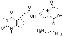3-Acetyl-4-thiazolidinecarboxylic acid compd. with 1,2-ethanediamine and 1,2,3,6-tetrahydro-1,3-dimethyl-2,6-dioxo-7H-purine-7-acetic acid molecular structure (CAS 84083-21-6)