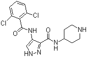 structure of CAS# 844442-38-2, AT 7519;N-(4-Piperidinyl)-4-(2,6-dichlorobenzoylamino)-1H-pyrazole-3-carboxamide