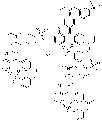 N-[4-[(2-Chlorophenyl)[4-[ethyl[(3-sulfophenyl)methyl]amino]phenyl]methylene]-2,5-cyclohexadien-1-ylidene]-N-ethyl-3-sulfobenzenemethanaminium inner salt aluminum salt molecular structure (CAS 84473-91-6)
