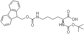 structure of CAS# 84624-27-1, N-Boc-N'-Fmoc-L-Lysine;Boc-Lys(Fmoc)-OH; 6-(9H-Fluoren-9-ylmethoxycarbonylamino)-2-(tert-butoxycarbonylamino)hexanoic acid