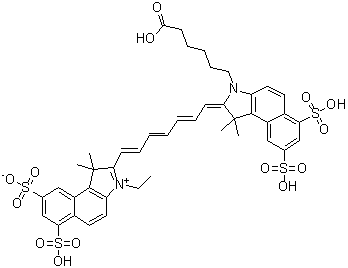 structure of CAS# 847180-48-7, 2-[7-[3-(5-Carboxypentyl)-1,3-dihydro-1,1-dimethyl-6,8-disulfo-2H-benz[e]indol-2-ylidene]-1,3,5-heptatrien-1-yl]-3-ethyl-1,1-dimethyl-6,8-disulfo-1H-benz[e]indolium inner salt