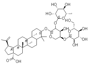 桦木酸 3beta-O-alpha-L-吡喃鼠李糖基-(1->2)-[beta-D-吡喃葡萄糖基-(1->4)]-alpha-L-阿拉伯糖苷分子结构 (CAS 848784-87-2)