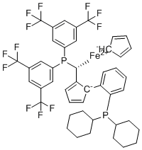 Iron(2+) 1-[(1R)-1-{bis[3,5-bis(trifluoromethyl)phenyl]phosphanyl}ethyl]-2-[2-(dicyclohexylphosphanyl)phenyl]cyclopenta-2,4-dien-1-ide cyclopenta-2,4-dien-1-ide (1/1/1) molecular structure (CAS 849925-22-0)