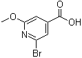 structure of CAS# 853029-93-3, 2-Bromo-6-methoxy-4-pyridinecarboxylic acid