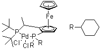 [(2R)-1-[(1R)-1-[二(叔丁基)膦基]乙基]-2-(二环己基膦基)二茂铁]二氯钯分子结构 (CAS 854019-82-2)