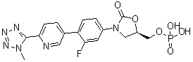 (5R)-3-[3-Fluoro-4-[6-(1-methyl-1H-tetrazol-5-yl)-3-pyridinyl]phenyl]-5-[(phosphonooxy)methyl]-2-oxazolidinone molecular structure (CAS 856867-56-6)
