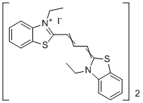 3-乙基-2-[3-(3-乙基-2(3H)-苯并噻唑亚基)-1-丙烯基]苯并噻唑鎓碘化物二聚体分子结构 (CAS 862852-92-4)