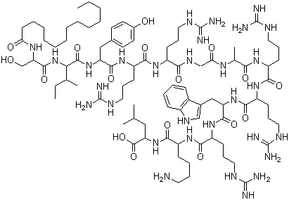 N-(1-Oxotetradecyl)-L-seryl-L-isoleucyl-L-tyrosyl-L-arginyl-L-arginylglycyl-L-alanyl-L-arginyl-L-arginyl-L-tryptophyl-L-arginyl-L-lysyl-L-leucine molecular structure (CAS 863987-12-6)
