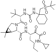 structure of CAS# 865466-24-6, Sch 900518;Narlaprevir; (1R,2S,5S)-N-[(1S)-1-[(Cyclopropylamino)oxoacetyl]pentyl]-3-[(2S)-2-[[[[1-[[(1,1-dimethylethyl)sulfonyl]methyl]cyclohexyl]amino]carbonyl]amino]-3,3-dimethyl-1-oxobutyl]-6,6-dimethyl-3-azabicyclo[3.1.0]hexane-2-carboxamide