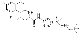 (2S)-2-[(6,8-Difluoro-1,2,3,4-tetrahydro-2-naphthalenyl)amino]-N-[1-[2-[(2,2-dimethylpropyl)amino]-1,1-dimethylethyl]-1H-imidazol-4-yl]pentanamide molecular structure (CAS 865773-15-5)