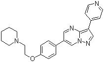 结构式 CAS# 866405-64-3, Dorsomorphin; 6-[4-[2-(1-哌啶基)乙氧基]苯基]-3-(4-吡啶基)吡唑并[1,5-a]嘧啶