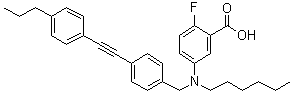 2-Fluoro-5-[(hexyl)[4-[(4-propylphenyl)ethynyl]benzyl]amino]benzoic acid molecular structure (CAS 866932-55-0)