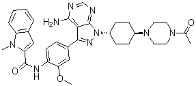 N-[4-[1-[反式-4-(4-乙酰基-1-哌嗪基)环己基]-4-氨基-1H-吡唑并[3,4-d]嘧啶-3-基]-2-甲氧基苯基]-1-甲基-1H-吲哚-2-甲酰胺分子结构 (CAS 869748-10-7)