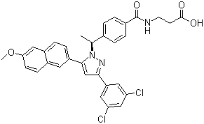 structure of CAS# 870823-12-4, N-[4-[(1S)-1-[3-(3,5-Dichlorophenyl)-5-(6-methoxy-2-naphthalenyl)-1H-pyrazol-1-yl]ethyl]benzoyl]-beta-alanine;Merck Glucagon Receptor Antagonist