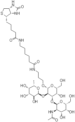 (3aS,4S,6aR)-N-[6-[[3-[[O-2-(Acetylamino)-2-deoxy-alpha-D-galactopyranosyl-(1→3)-O-[6-deoxy-alpha-L-galactopyranosyl-(1→2)]-beta-D-galactopyranosyl]oxy]propyl]amino]-6-oxohexyl]hexahydro-2-oxo-1H-thieno[3,4-d]imidazole-4-pentanamide molecular structure (CAS 870891-83-1)