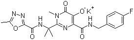 结构式 CAS# 871038-72-1, 雷特格韦钾盐; N-(2-(4-(4-氟苄基氨基甲酰基)-5-羟基-1-甲基-6-氧代-1,6-二氢嘧啶-2-基)丙-2-基)-5-甲基-1,3,4-恶二唑-2-甲酰胺钾盐
