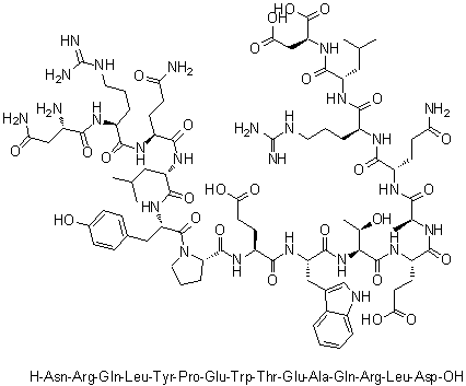 L-天冬氨酰胺酰-L-精氨酰-L-谷氨酰胺酰-L-亮氨酰-L-酪氨酰-L-脯氨酰-L-alpha-谷氨酰-L-色氨酰-L-苏氨酰-L-alpha-谷氨酰-L-丙氨酰-L-谷氨酰胺酰-L-精氨酰-L-亮氨酰-L-天冬氨酸分子结构 (CAS 871344-86-4)