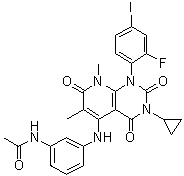 N-[3-[[3-Cyclopropyl-1-(2-fluoro-4-iodophenyl)-6,8-dimethyl-2,4,7-trioxo-1,2,3,4,7,8-hexahydropyrido[2,3-d]pyrimidin-5-yl]amino]phenyl]acetamide molecular structure (CAS 871700-25-3)