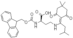 structure of CAS# 872169-32-9, (2R)-4-[[1-(4,4-Dimethyl-2,6-dioxocyclohexylidene)-3-methylbutyl]amino]-2-[[(9H-fluoren-9-ylmethoxy)carbonyl]amino]butanoic acid