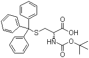 结构式 CAS# 87494-13-1, Boc-S-三苯甲基-D-半胱氨酸; N-叔丁氧羰基-S-三苯甲基-D-半胱氨酸