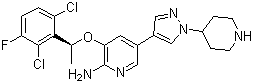 structure of CAS# 877399-52-5, Crizotinib;PF-02341066; 3-[(1R)-1-(2,6-Dichloro-3-fluorophenyl)ethoxy]-5-[1-(4-piperidinyl)-1H-pyrazol-4-yl]pyridin-2-amine; PF 2341066