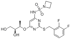 结构式 CAS# 878385-84-3, N-(2-(((2,3-二氟苯基)甲基)硫代)-6-(((1R,2S)-2,3-二羟基-1-甲基丙基)氧基)-4-嘧啶基)-1-吖丁啶磺酰胺