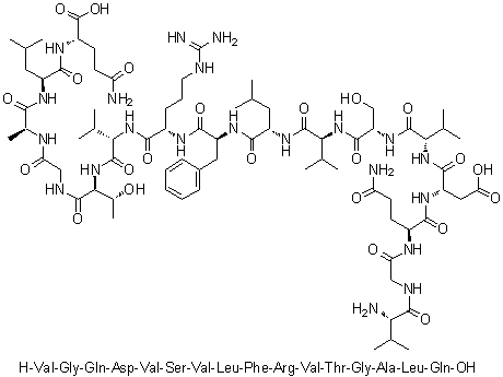 L-Valylglycyl-L-glutaminyl-L-alpha-aspartyl-L-valyl-L-seryl-L-valyl-L-leucyl-L-phenylalanyl-L-arginyl-L-valyl-L-threonylglycyl-L-alanyl-L-leucyl-L-glutamine molecular structure (CAS 884648-17-3)