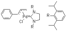 结构式 CAS# 884879-24-7, [1,3-双(2,6-二异丙基苯基)-4,5-二氢咪唑-2-亚基][3-苯烯丙基]氯化钯