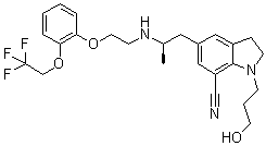 2,3-Dihydro-1-(3-hydroxypropyl)-5-[(2R)-2-[[2-[2-(2,2,2-trifluoroethoxy)phenoxy]ethyl]amino]propyl]-1H-indole-7-carbonitrile molecular structure (CAS 885340-13-6)
