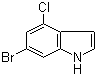 结构式 CAS# 885519-01-7, 6-溴-4-氯-1H-吲哚