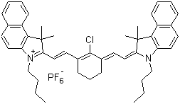 3-Butyl-2-(2-[3-[2-(3-butyl-1,1-dimethyl-1,3-dihydrobenzo[e]indol-2-ylidene)ethylidene]-2-chloro-cyclohex-1-enyl]vinyl)-1,1-dimethyl-1H-benzo[e]indolium hexafluorophosphate molecular structure (CAS 885691-99-6)