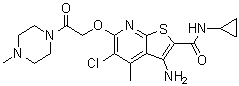 structure of CAS# 886047-22-9, 3-Amino-5-chloro-N-cyclopropyl-4-methyl-6-[2-(4-methyl-1-piperazinyl)-2-oxoethoxy]-thieno[2,3-b]pyridine-2-carboxamide