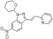 (E)-6-Nitro-3-[2-(pyridin-2-yl)ethenyl]-1-(tetrahydro-2H-pyran-2-yl)-1H-indazole molecular structure (CAS 886230-75-7)