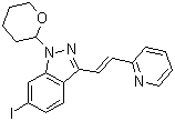 (E)-6-Iodo-3-[2-(pyridin-2-yl)ethenyl]-1-(tetrahydro-2H-pyran-2-yl)-1H-indazole molecular structure (CAS 886230-77-9)