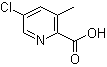 结构式 CAS# 886365-46-4, 5-氯-3-甲基吡啶-2-羧酸