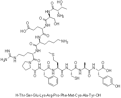 L-Threonyl-L-seryl-L-alpha-glutamyl-L-lysyl-L-arginyl-L-prolyl-L-phenylalanyl-L-methionyl-L-cysteinyl-L-alanyl-L-tyrosine molecular structure (CAS 886435-29-6)