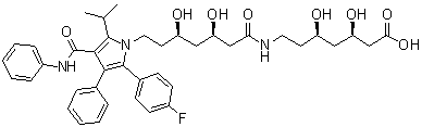 结构式 CAS# 887196-24-9, (3R,5R)-7-[[(3R,5R)-7-[2-(4-氟苯基)-5-(1-甲基乙基)-3-苯基-4-[(苯基氨基)羰基]-1H-吡咯-1-基]-3,5-二羟基-1-氧代庚基]氨基]-3,5-二羟基庚酸
