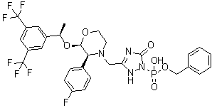 [3-[[(2R,3S)-2-[(1R)-1-[3,5-Bis(trifluoromethyl)phenyl]ethoxy]-3-(4-fluorophenyl)-4-morpholinyl]methyl]-2,5-dihydro-5-oxo-1H-1,2,4-triazol-1-yl]phosphonic acid mono(phenylmethyl) ester molecular structure (CAS 889852-02-2)