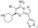6-Bromo-3-(1-methyl-1H-pyrazol-4-yl)-5-(3S)-3-piperidinylpyrazolo[1,5-a]pyrimidin-7-amine molecular structure (CAS 891494-64-7)