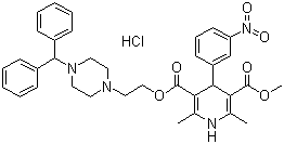 structure of CAS# 89226-75-5, Manidipine hydrochloride;1,4-Dihydro-2,6-dimethyl-4-(3-nitrophenyl)-3,5-pyridinedicarboxylic acid 2-[4-(diphenylmethyl)-1-piperazinyl]ethyl methyl ester hydrochloride