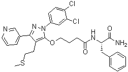 (alphaS)-alpha-[[4-[[1-(3,4-Dichlorophenyl)-4-[2-(methylthio)ethyl]-3-(3-pyridinyl)-1H-pyrazol-5-yl]oxy]-1-oxobutyl]amino]benzenepropanamide molecular structure (CAS 892654-56-7)