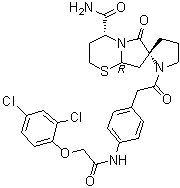 结构式 CAS# 894787-30-5, (2R,4'R,8'aR)-1-[2-[4-[[2-(2,4-二氯苯氧基)乙酰基]氨基]苯基]乙酰基]四氢-6'-氧代螺[吡咯烷-2,7'(6'H)-[2H]吡咯并[2,1-b][1,3]噻嗪]-4'-甲酰胺