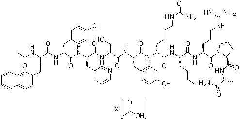 N-Acetyl-3-(2-naphthalenyl)-D-alanyl-4-chloro-D-phenylalanyl-3-(3-pyridinyl)-D-alanyl-L-seryl-N-methyl-L-tyrosyl-N6-(aminocarbonyl)-D-lysyl-L-norleucyl-L-arginyl-L-prolyl-D-alaninamide acetate molecular structure (CAS 896710-46-6)