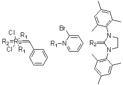 [1,3-Bis(2,4,6-trimethylphenyl)-2-imidazolidinylidene]bis(2-bromopyridine)dichloro(phenylmethylene)ruthenium molecular structure (CAS 900169-53-1)