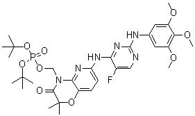 Phosphoric acid bis(1,1-dimethylethyl) [6-[[5-fluoro-2-[(3,4,5-trimethoxyphenyl)amino]-4-pyrimidinyl]amino]-2,3-dihydro-2,2-dimethyl-3-oxo-4H-pyrido[3,2-b]-1,4-oxazin-4-yl]methyl ester molecular structure (CAS 901119-38-8)